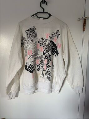 Vintage 80’s Animal Print Crewneck Sweatshirt with Pink Accents